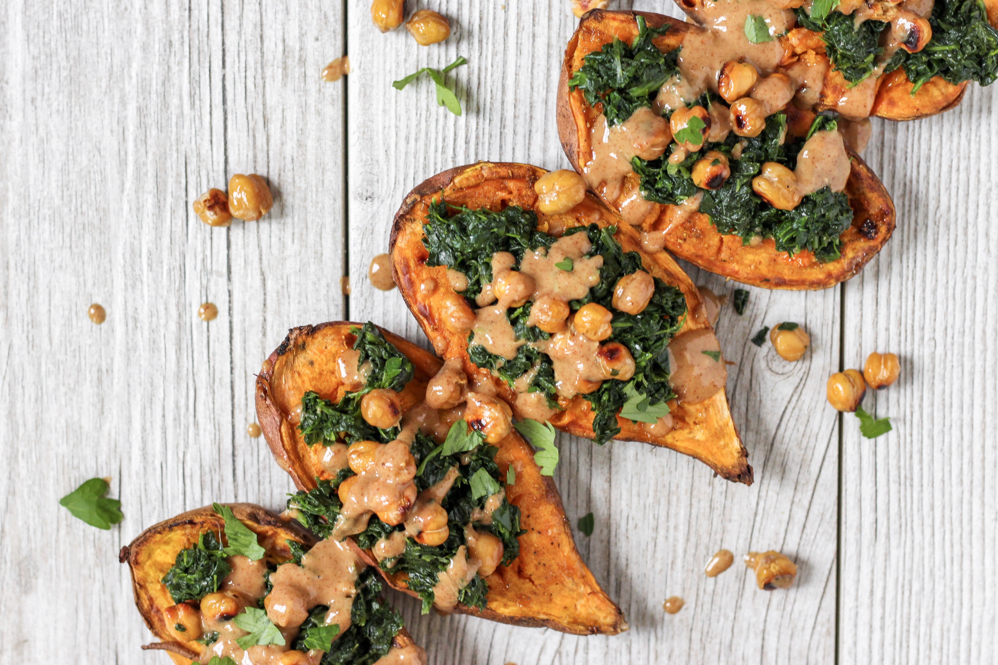 Chickpea and Spinach Curry Sweet Potatoes