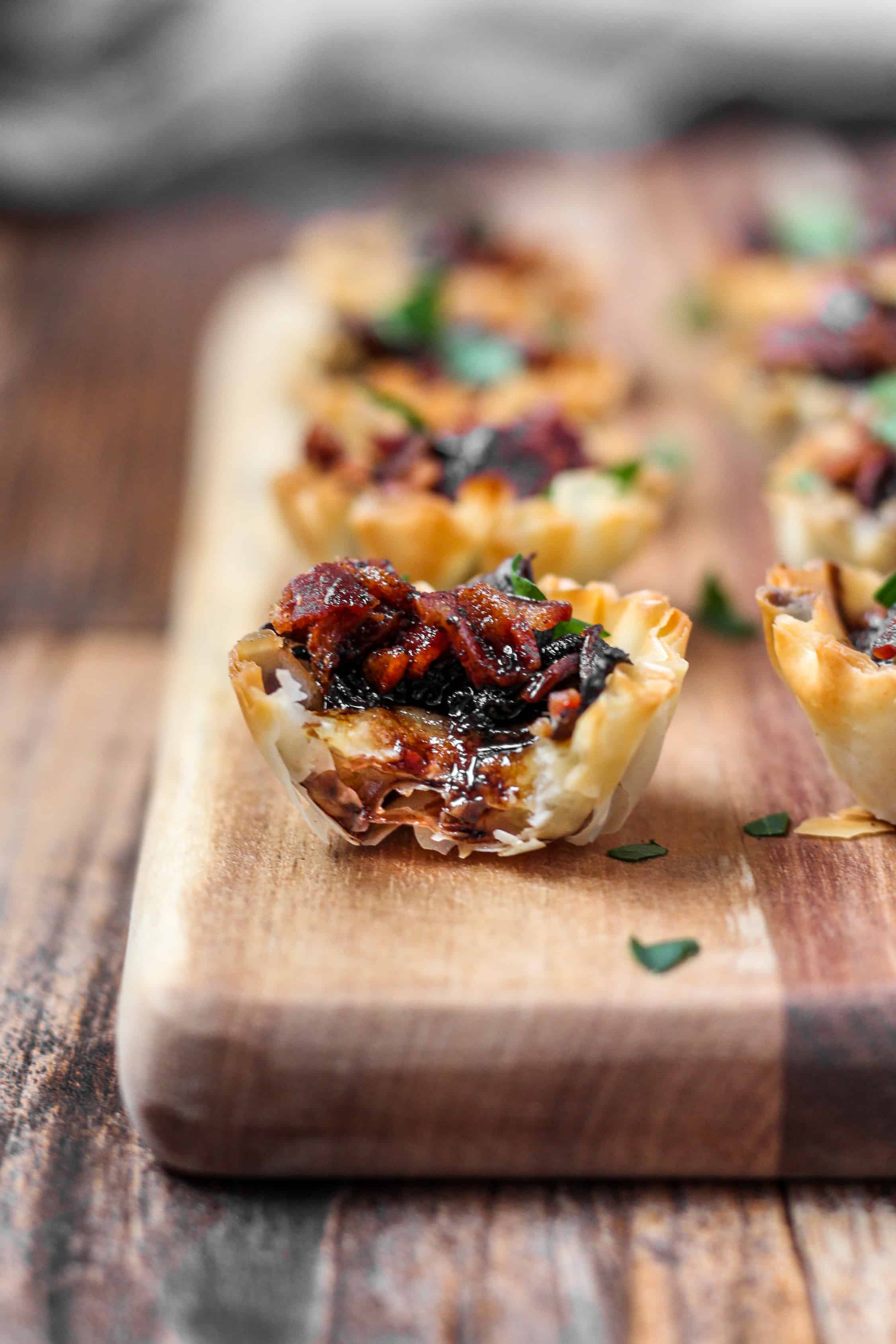 Brie Bacon and Mushroom Phyllo Cups - A Seasoned Greeting