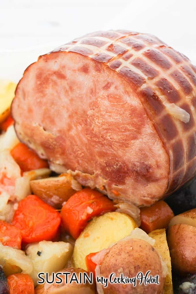 instant pot ham with potatoes and carrots.