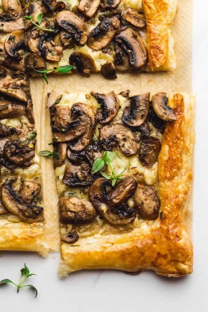 overhead view of a mushroom tart