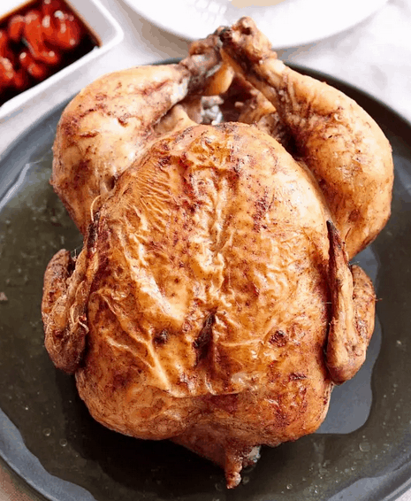 Chinese roast chicken on a plate.