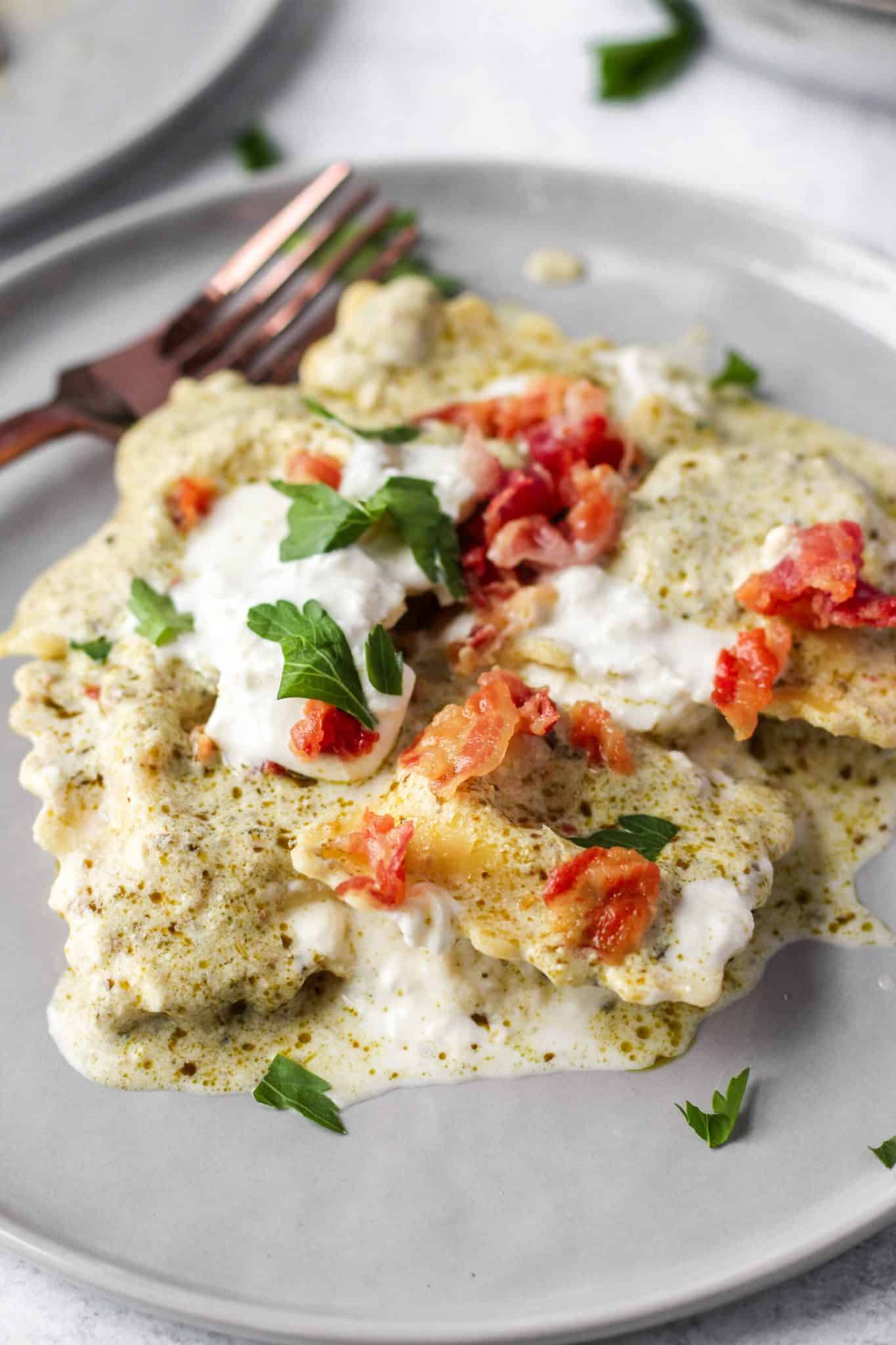 Creamy Pesto Ravioli with Pancetta A Seasoned Greeting