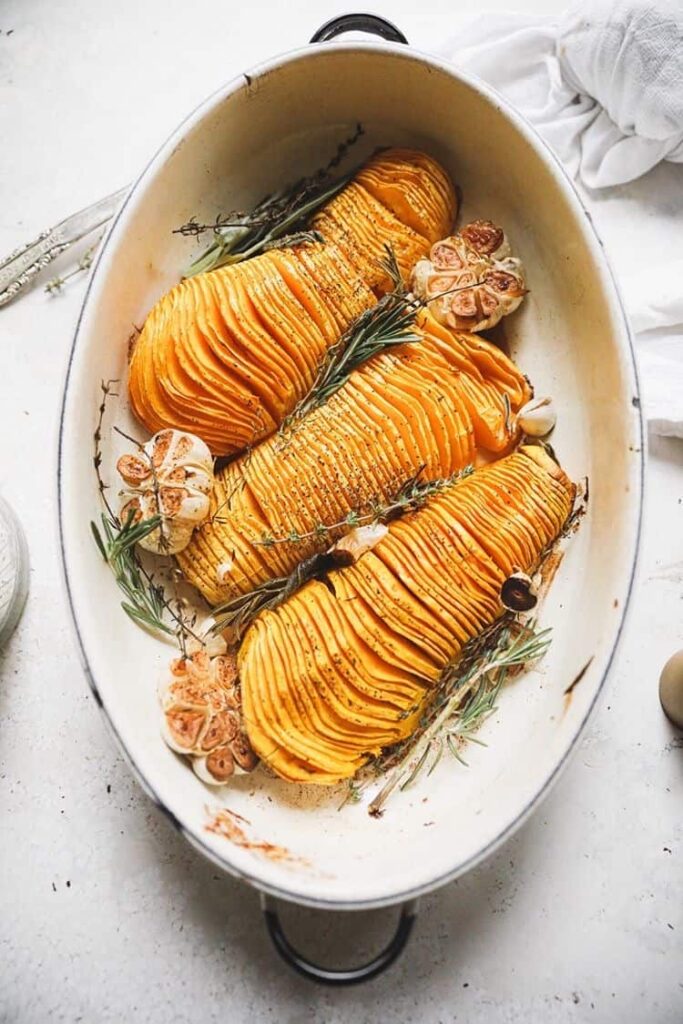 overhead shot of hasselback butternut squash