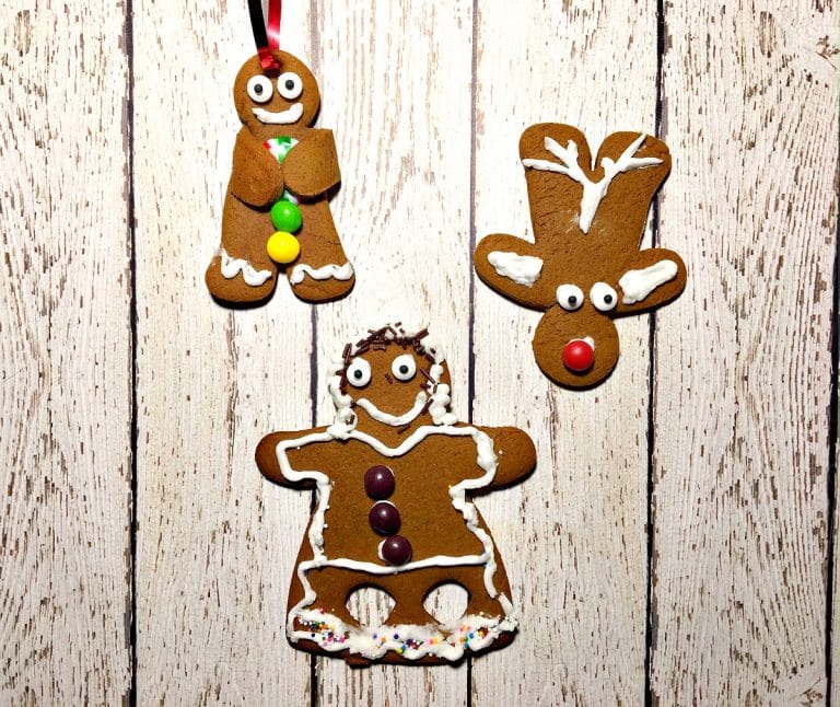 overhead shot of decorated gingerbread men.