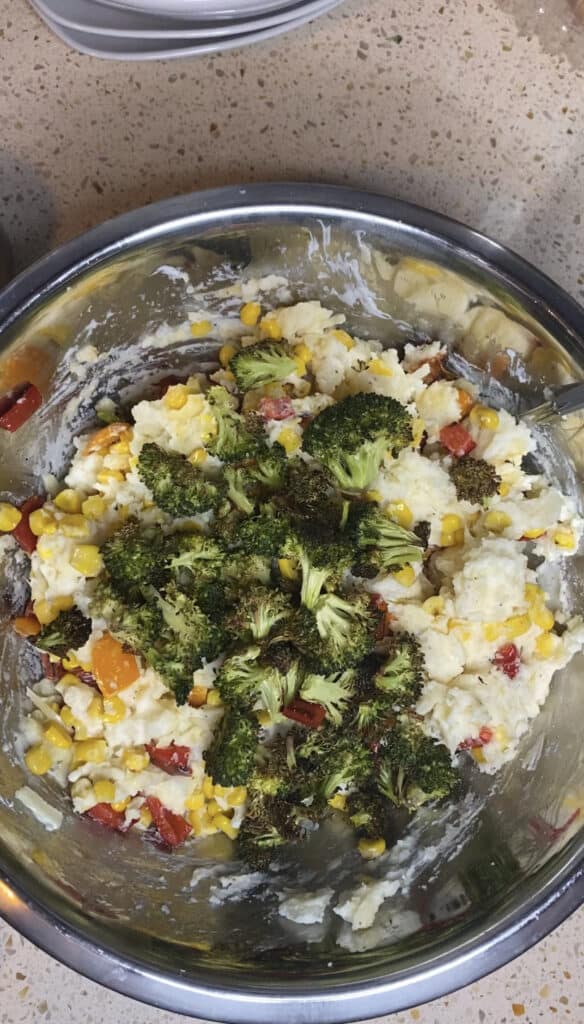 overhead shot of all the ingredients in the bowl.