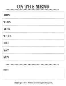 flyer printable of weekly menu plan showing all days of the week.