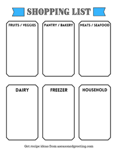 shopping list printable showing different segments to write in ingredients.