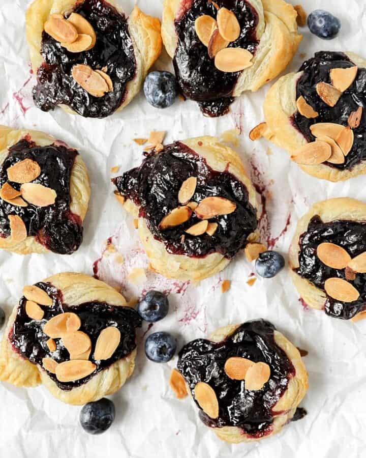 overhead shot of the blueberry danishes