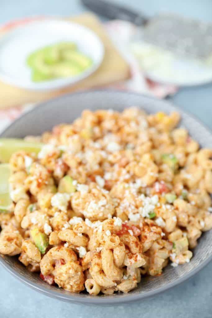 taco pasta salad in a grey bowl