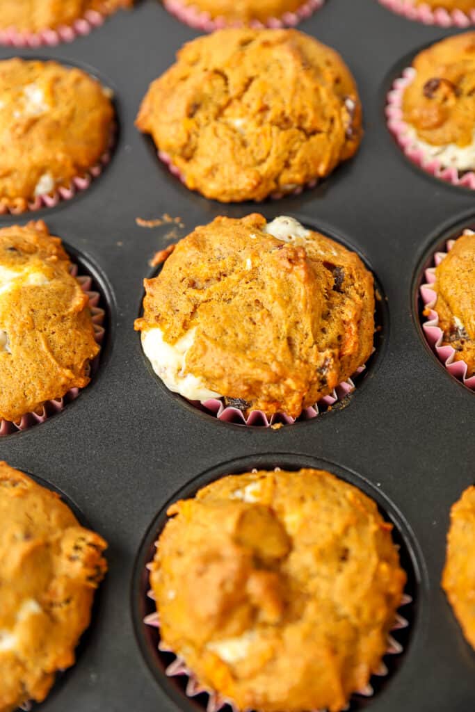 the baked muffins in the muffin pan.