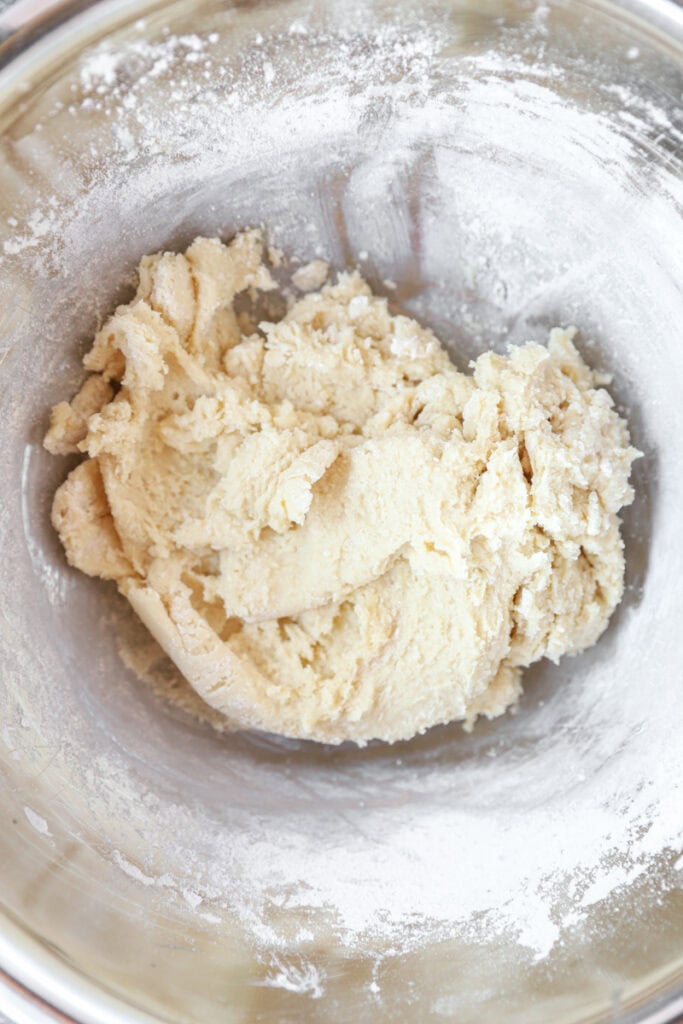 the milk powder dough in a stainless steel bow.