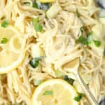 a fork with noodles of the lemon zucchini pasta